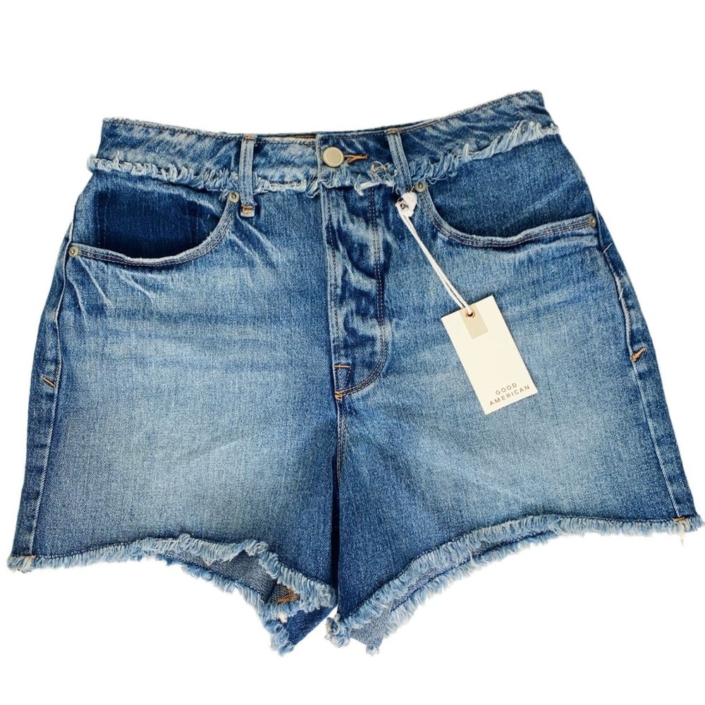 Good American NWT Bombshell Shorts Distressed Fringe Raw Hem High Waist 4 / 27